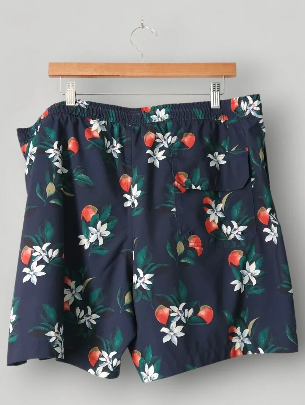 Abercrombie‎ & Fitch Mens XXL Swim Trunks Navy Orange Floral Pull On Drawstring